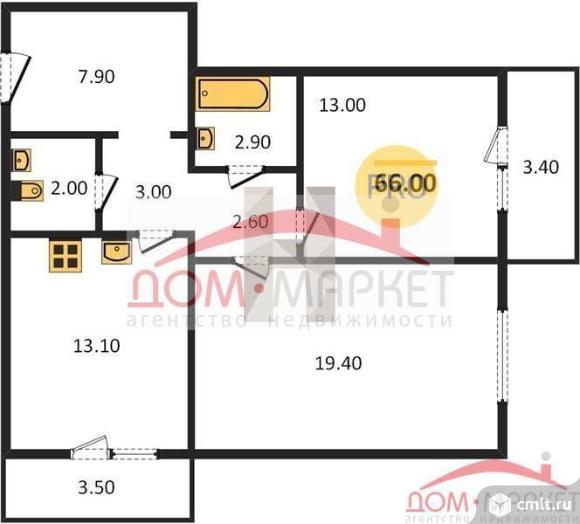 2-комнатная квартира 66 кв.м. Фото 1.
