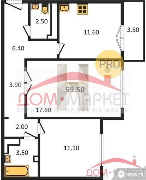 2-комнатная квартира 59,5 кв.м. Фото 1.