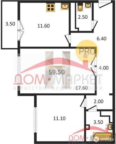 2-комнатная квартира 59,5 кв.м. Фото 1.