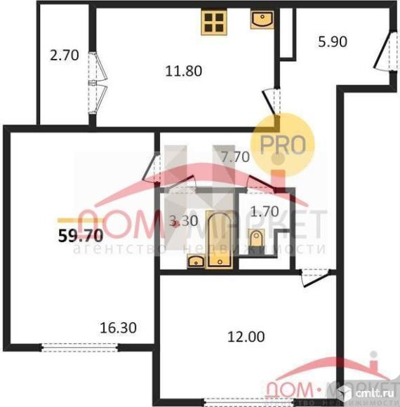 2-комнатная квартира 59,7 кв.м. Фото 1.
