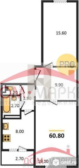 2-комнатная квартира 60,8 кв.м. Фото 1.