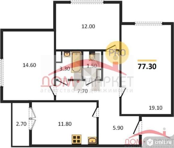 3-комнатная квартира 77,3 кв.м. Фото 1.