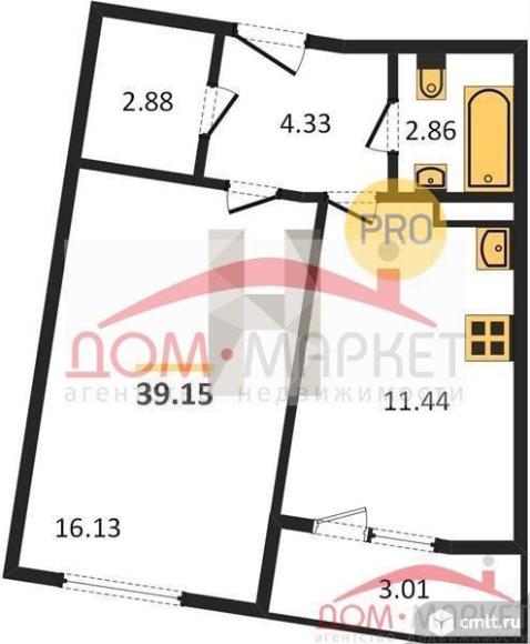1-комнатная квартира 39,15 кв.м. Фото 1.