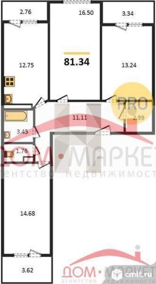 3-комнатная квартира 81,34 кв.м. Фото 1.