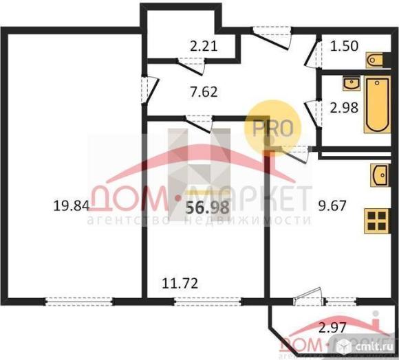 2-комнатная квартира 56,98 кв.м. Фото 1.