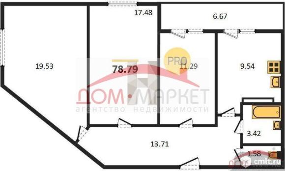 3-комнатная квартира 78,79 кв.м. Фото 1.