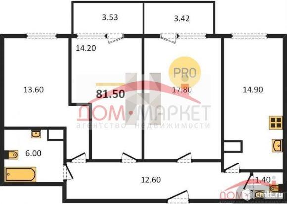 3-комнатная квартира 81,5 кв.м. Фото 1.