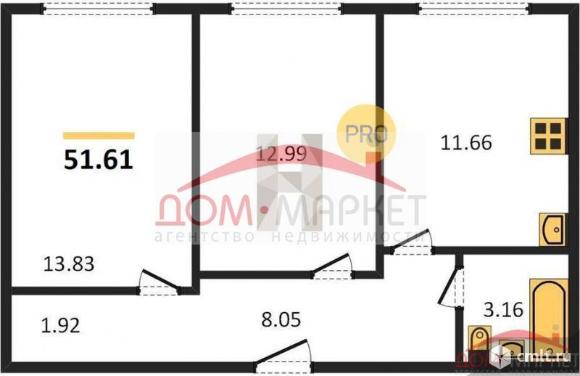 2-комнатная квартира 51,61 кв.м. Фото 1.