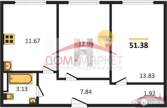 2-комнатная квартира 51,38 кв.м. Фото 1.