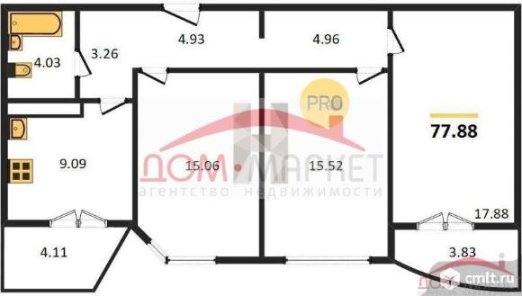 3-комнатная квартира 77,88 кв.м. Фото 1.