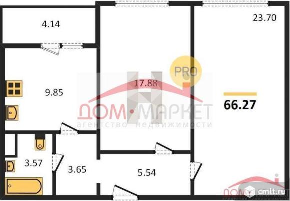 2-комнатная квартира 66,27 кв.м. Фото 1.