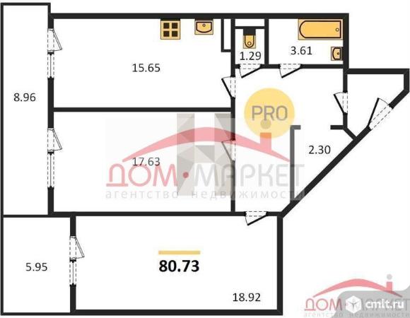 2-комнатная квартира 80,73 кв.м. Фото 1.
