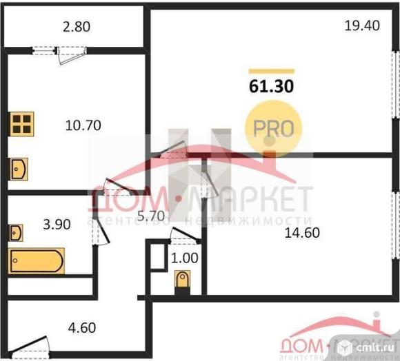 2-комнатная квартира 61,3 кв.м. Фото 1.