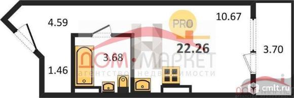 1-комнатная квартира 22,26 кв.м. Фото 1.