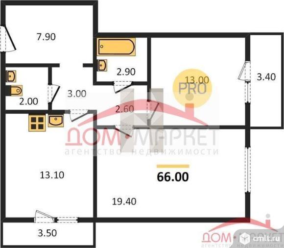 2-комнатная квартира 66 кв.м. Фото 1.
