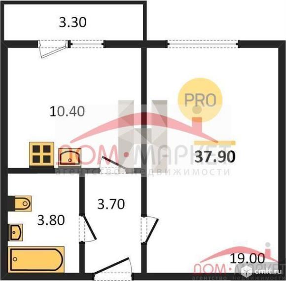 1-комнатная квартира 37,9 кв.м. Фото 1.