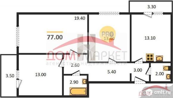 3-комнатная квартира 77 кв.м. Фото 1.