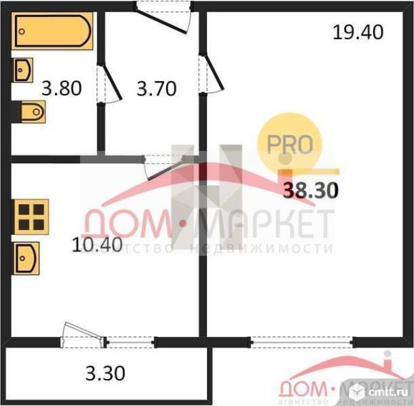 1-комнатная квартира 38,3 кв.м. Фото 1.