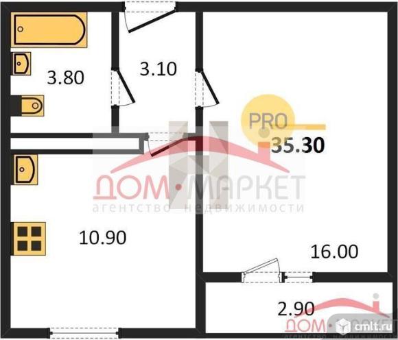 1-комнатная квартира 35,3 кв.м. Фото 1.