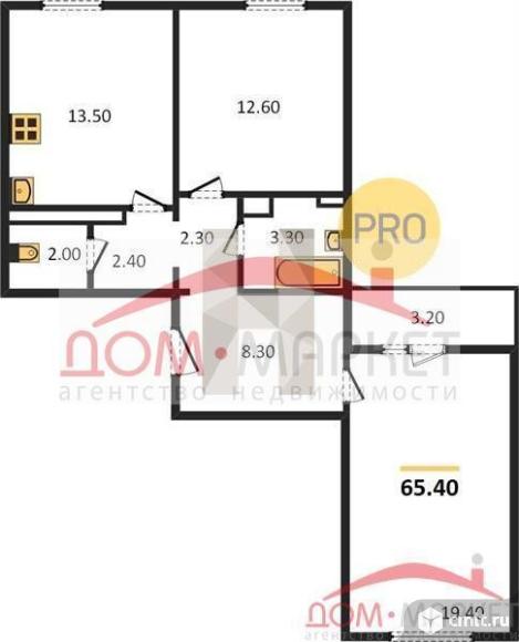 2-комнатная квартира 65,4 кв.м. Фото 1.
