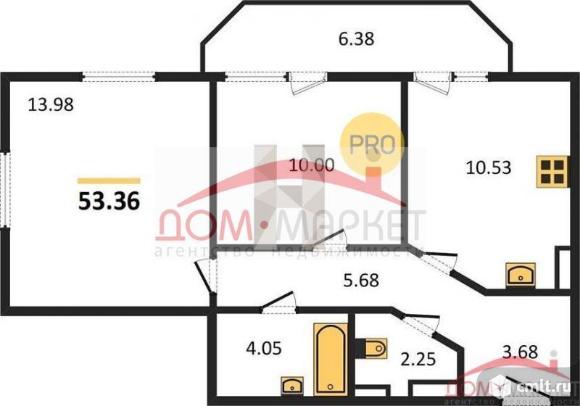 2-комнатная квартира 53,36 кв.м. Фото 1.