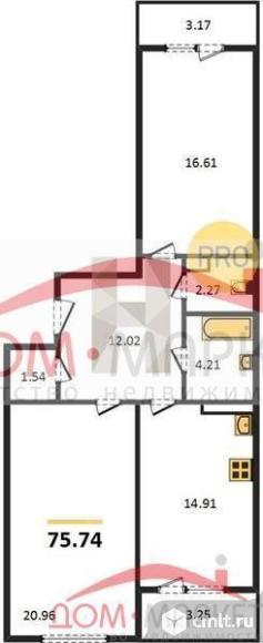 2-комнатная квартира 75,74 кв.м. Фото 1.