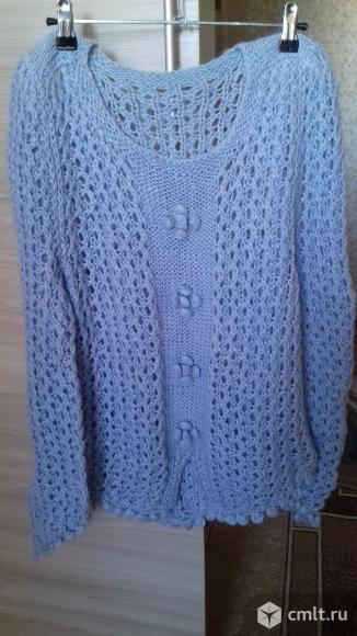 Кардиган голубой женский, ангорская пряжа, б/у, 600 р. Фото 1.