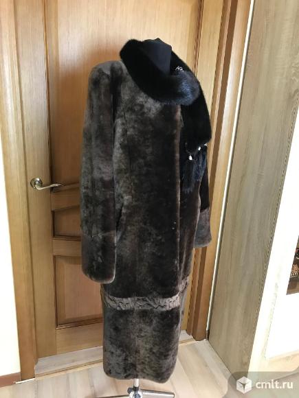 Шуба мутон, ворот норка шуба Новая размер 50. Фото 1.