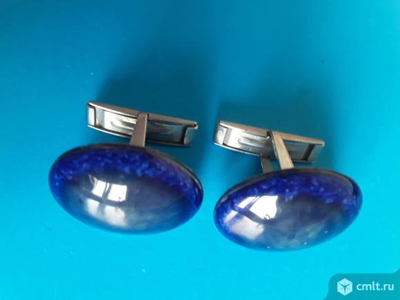 Запонки синие, овальные.. Фото 6.