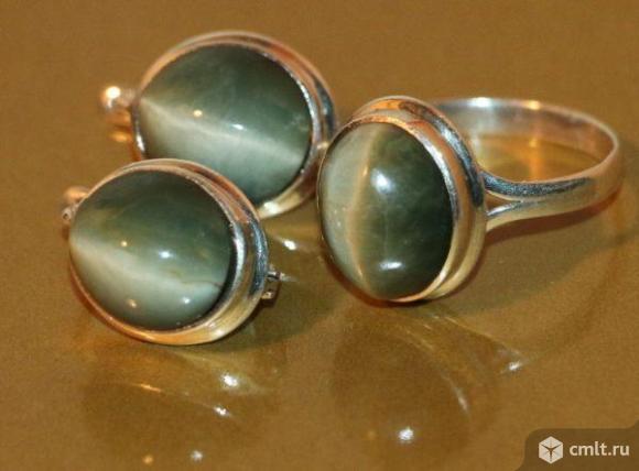 хризоберилл кошачий глаз серебро кольцо серьги