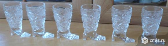 Стопки, рюмки (6 стопок, рюмок, стопка, рюмка), хрусталь, сапоги (сапожки, сапог, сапожок), посуда.. Фото 1.