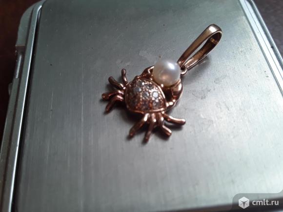 Кулон/подвеска Краб с жемчужиной серебро 925 пробы Кокошник. Позолота. Фото 7.
