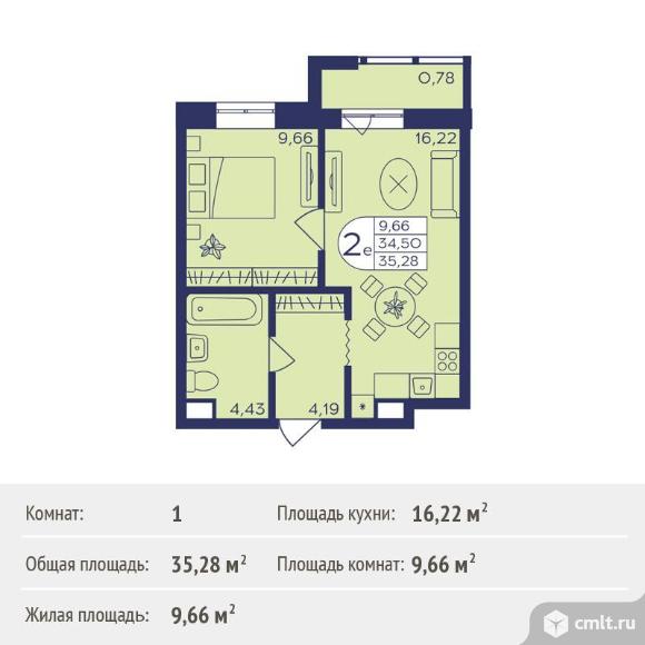 1-комнатная квартира 35,28 кв.м. Фото 1.