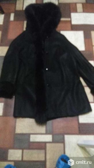 Дубленка натуральная черная, женская, р. 52-54, капюшон. Фото 1.