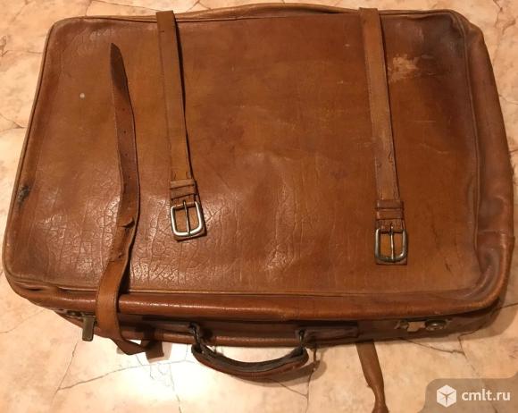 Чемодан кожаный, винтаж, б/у.. Фото 1.