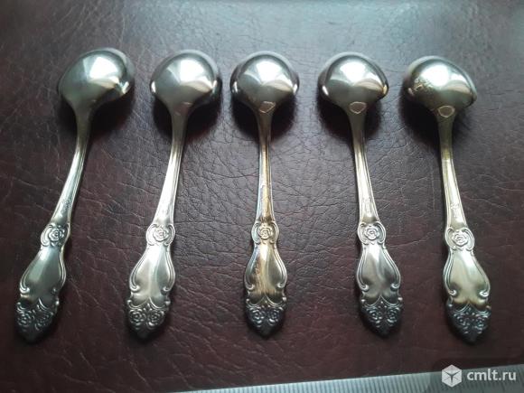 5 шт. Кофейных ложек. Мельхиор. мнц. Роза. 11см.. Фото 1.