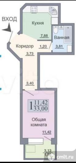 1-комнатная квартира 33 кв.м. Фото 1.