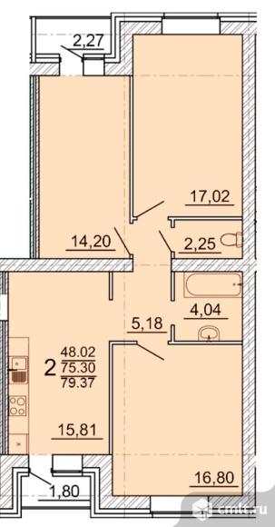 2-комнатная квартира 79,37 кв.м. Фото 1.