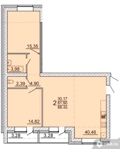 2-комнатная квартира 88,46 кв.м. Фото 1.