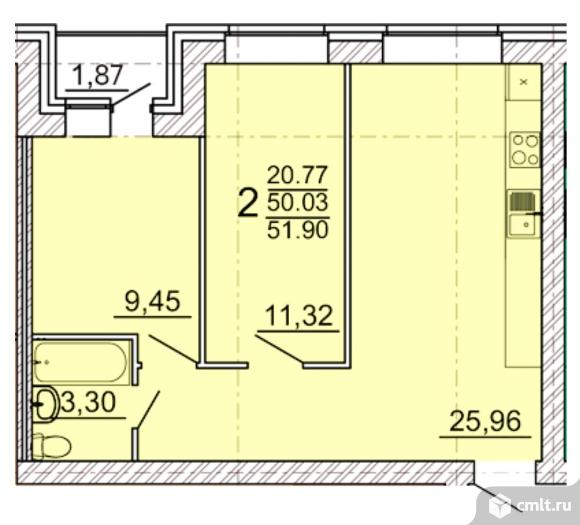 2-комнатная квартира 51,9 кв.м. Фото 1.