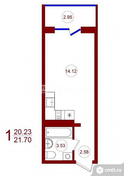 1-комнатная квартира 21,7 кв.м. Фото 1.