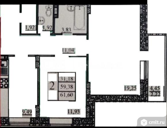 2-комнатная квартира 61,6 кв.м. Фото 11.