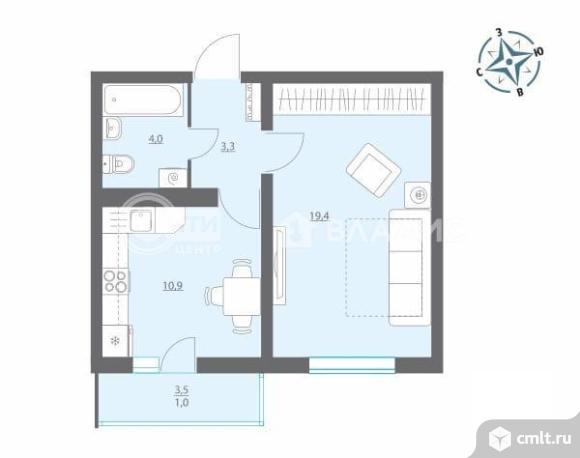 1-комнатная квартира 38,4 кв.м. Фото 11.