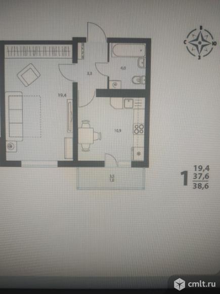 1-комнатная квартира 38,6 кв.м. Фото 16.