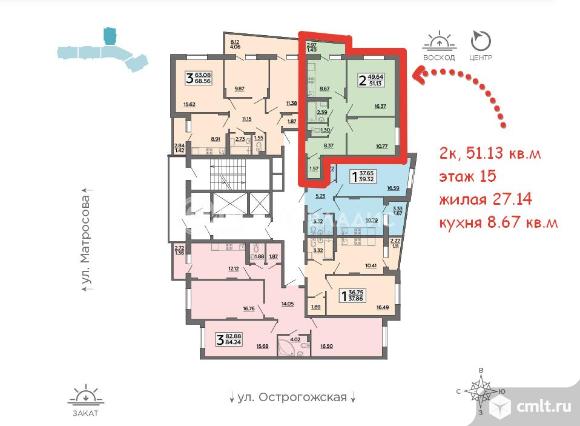 2-комнатная квартира 51,13 кв.м. Фото 8.