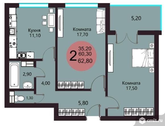 2-комнатная квартира 62,8 кв.м. Фото 1.