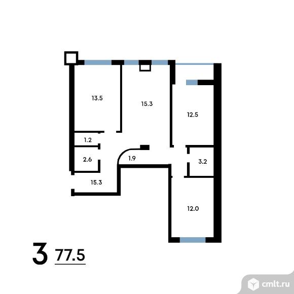 3-комнатная квартира 77,5 кв.м. Фото 16.