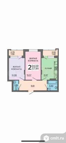 2-комнатная квартира 57,4 кв.м. Фото 1.