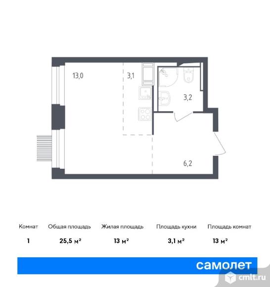 1-комнатная квартира 25,5 кв.м. Фото 1.