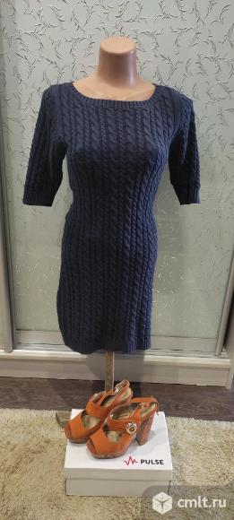 Продаю трикотажное платье темно-синего цвета.. Фото 1.